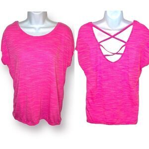 Tek Gear Athletic Short Sleeve Criss Cross Back Tee Workout Tshirt Hot Pink M